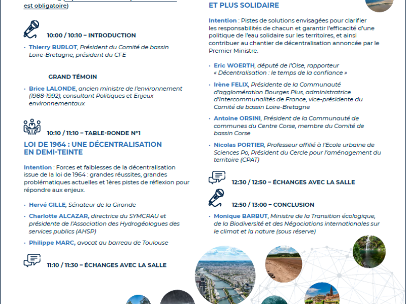 Colloque Cercle Français de l’Eau – Décentralisation de la gestion de l’eau